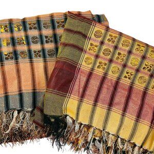 2 Plaid Decorative Tablecloth Black Orange Red Green Metallic Appliqués u